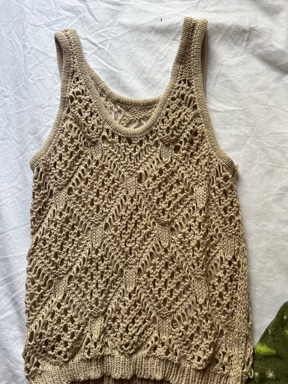 Crochet Knit Tank Top in Beige